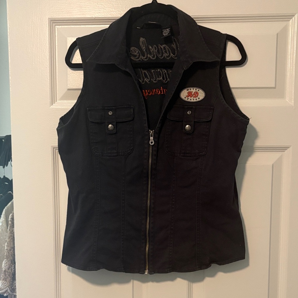 Harley-Davidson Black Vest with White and Orange Script
